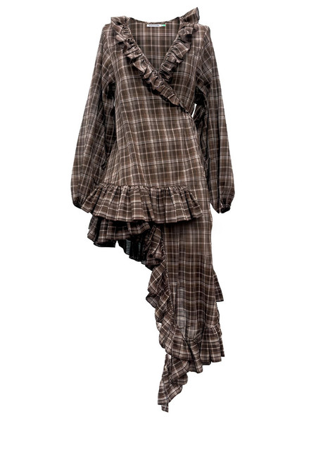 Cleo Asymmetrical Check Dress in Multi Check