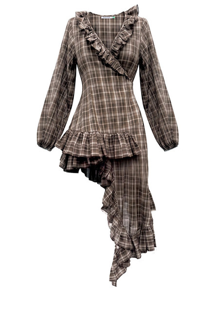 Cleo Asymmetrical Check Dress in Multi Check