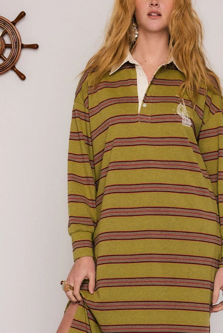Stripe Rugby Midi Dress in Green