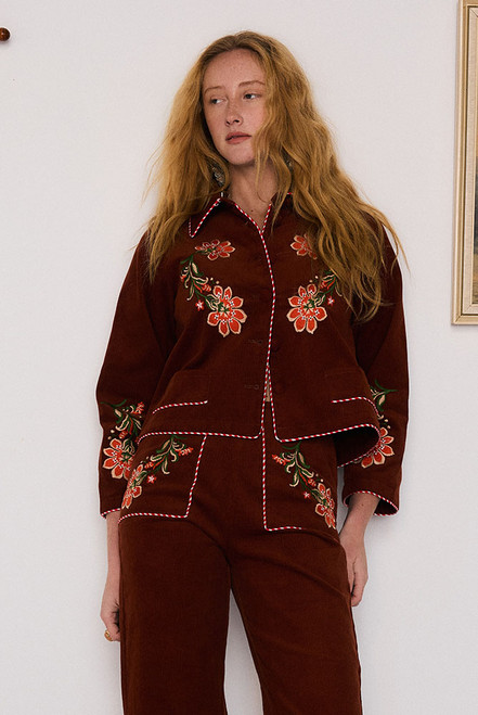 Sadie Embroidered Jacket in Burgundy