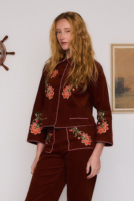 Sadie Embroidered Jacket in Burgundy