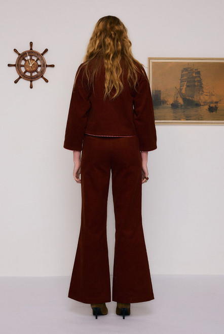 Sadie Embroidered Crop Flare in Burgundy