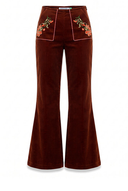 Sadie Embroidered Crop Flare in Burgundy