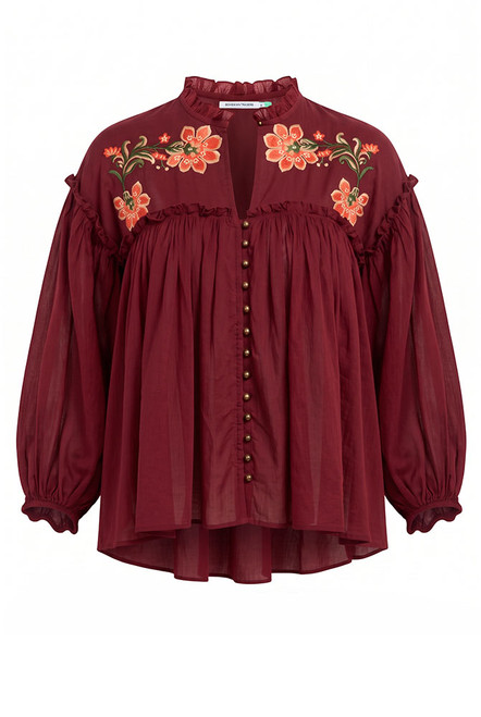 Sadie Embroidered Blouse in Burgundy