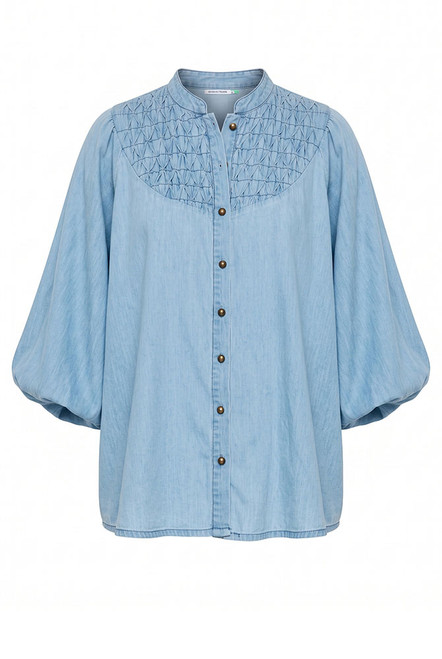 Chambray Smocked Blouse in Blue