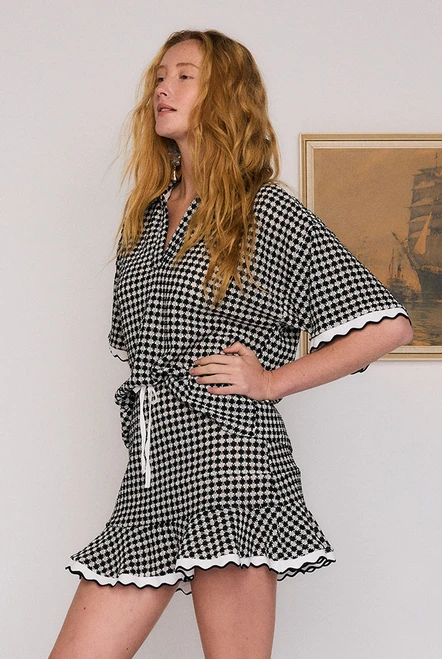 Crochet Oversized Top in Black White Check