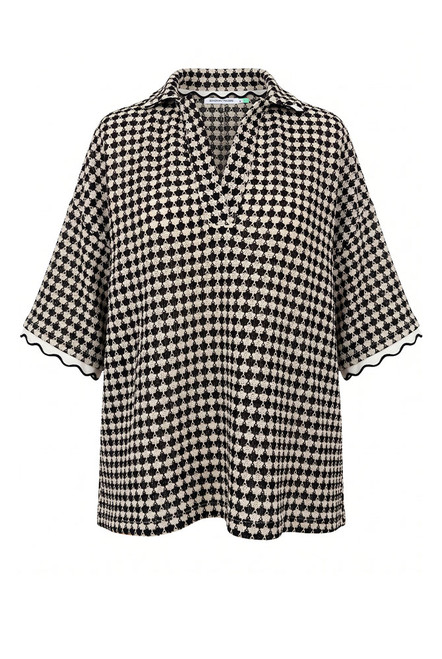 Crochet Oversized Top in Black White Check