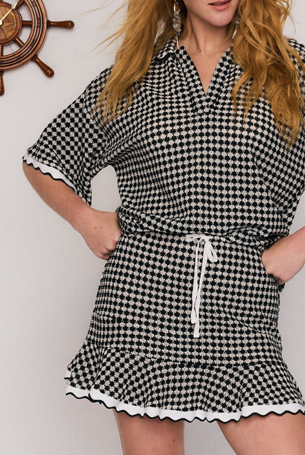 Crochet Swing Mini Skirt in Black White Check