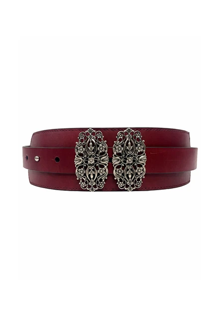 Wide Leather Harness Belt in Burgundy
