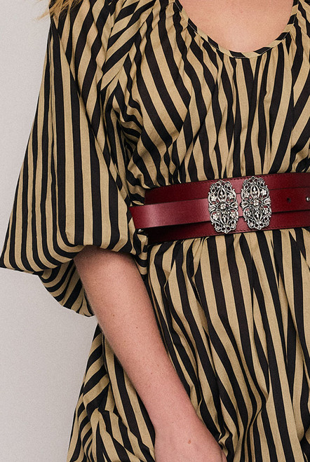Wide Leather Harness Belt in Burgundy