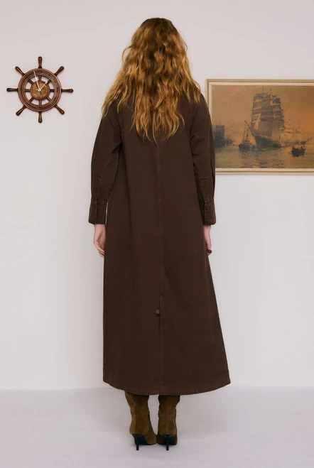 Cigar Denim Opera Dress in Brown