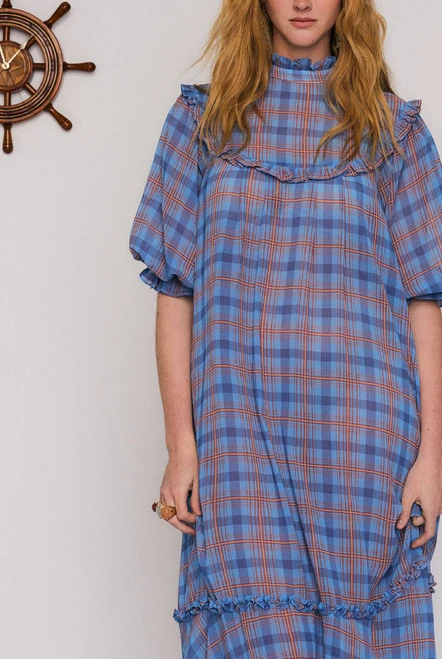 Cleo Frill Bib Maxi Dress in Check