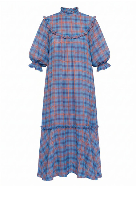 Cleo Frill Bib Maxi Dress in Check