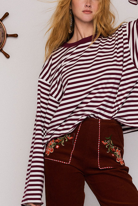 Stripe Long Sleeve Tee in Red Cream Stripe