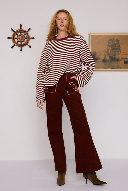 Stripe Long Sleeve Tee in Red Cream Stripe