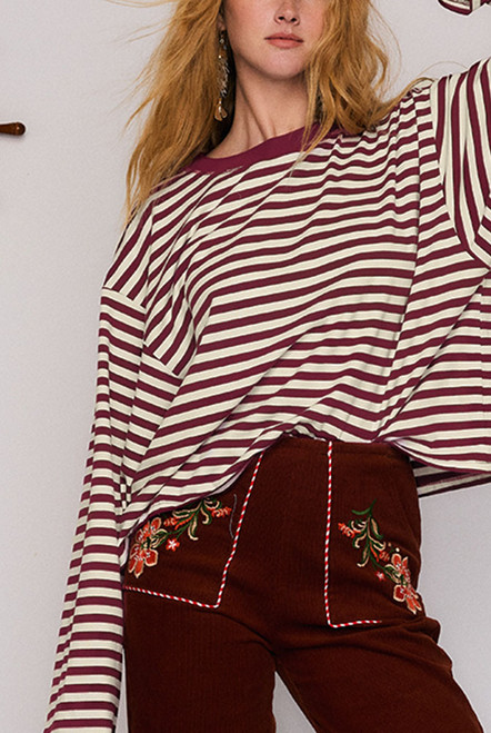Stripe Long Sleeve Tee in Red Cream Stripe