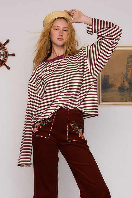 Stripe Long Sleeve Tee in Red Cream Stripe