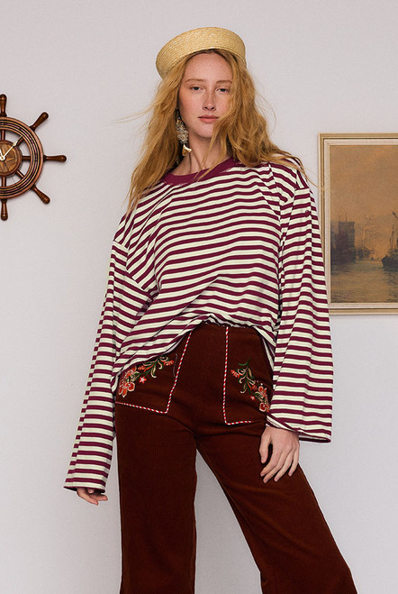 Stripe Long Sleeve Tee in Red Cream Stripe
