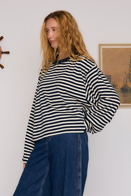 Stripe Long Sleeve Tee in Blue Cream Stripe