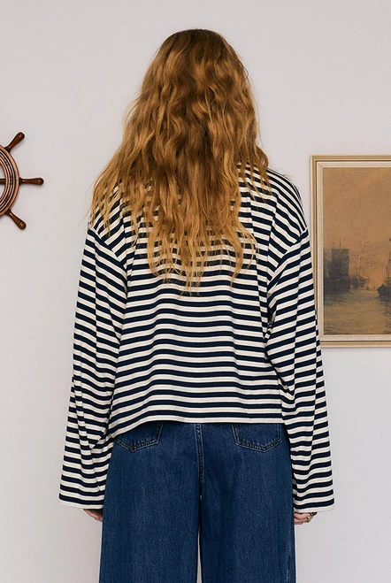 Stripe Long Sleeve Tee in Blue Cream Stripe
