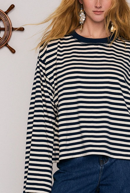 Stripe Long Sleeve Tee in Blue Cream Stripe