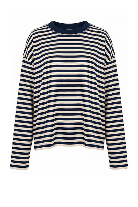 Stripe Long Sleeve Tee in Blue Cream Stripe