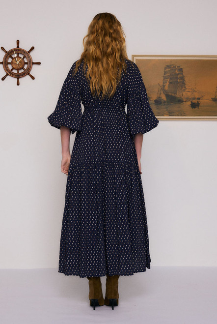 Paisley Billow Sleeve Maxi in Navy