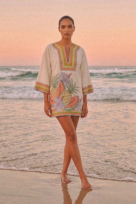 Tropicana Kaftan Mini Dress in Cream