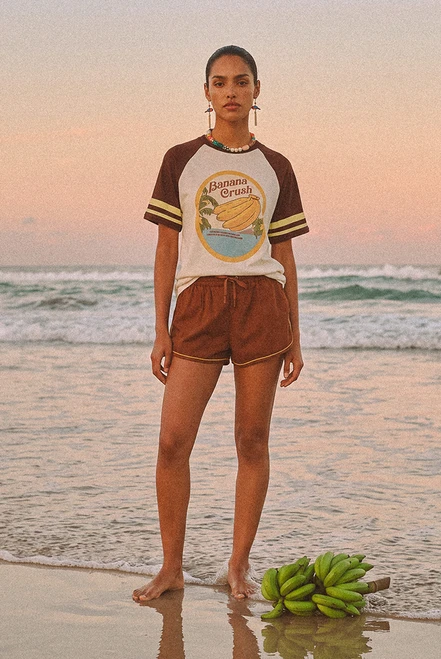 Linen Blend Mini Short in Tobacco