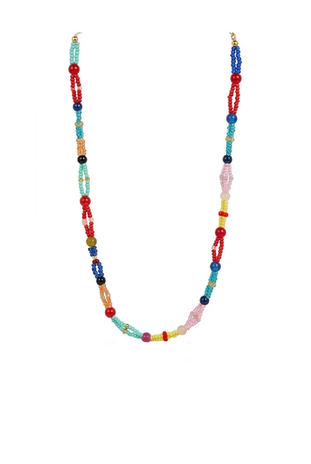 Hand beaded in a twisted multi-colour design, this artisanal choker sits close at the neck at forty centimetres. It is what finishes a plain linen dress for dinner. One size.