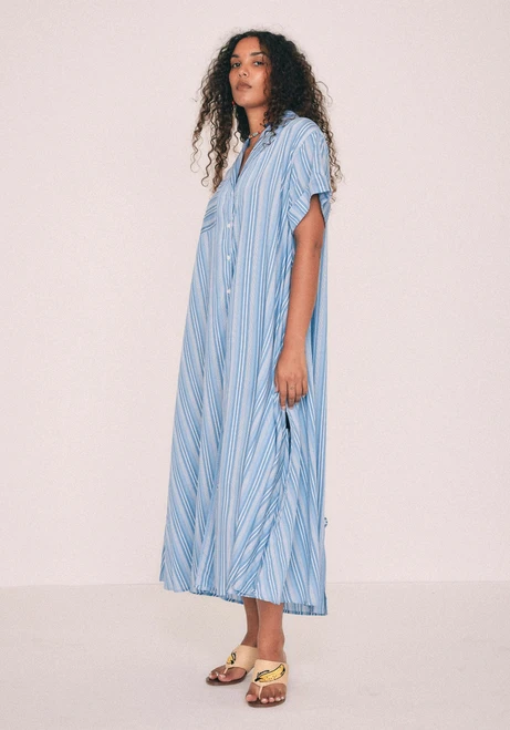 Midi Shirt Dress in Blue Stripe