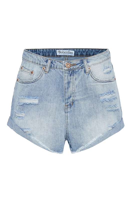 Distressed Denim Short in Light Blue 