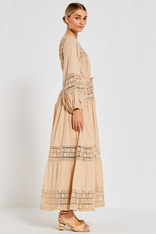 Lace Tiered Maxi Dress In Natural