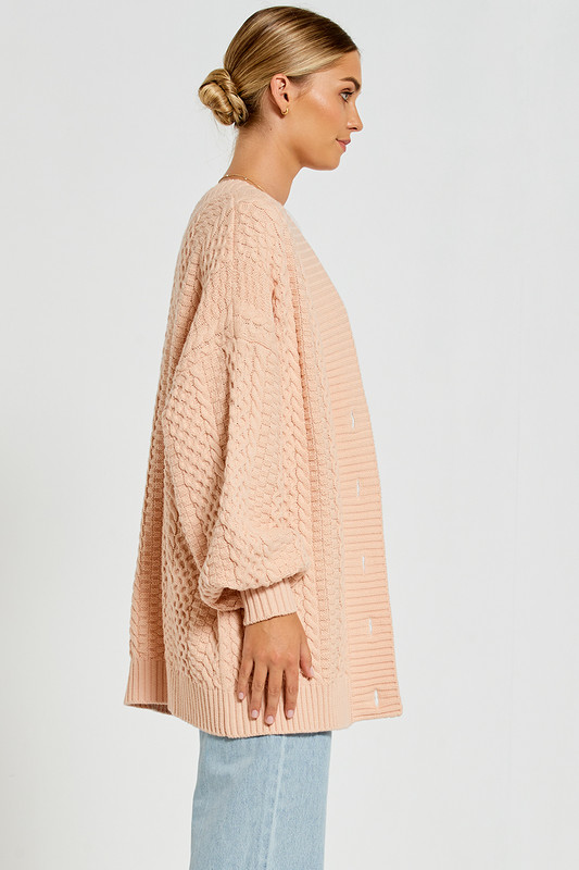 Cable Knit Cardi In Soft Pink