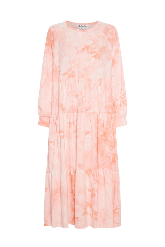 Jersey Swing Midi Dress In Peach Tie 