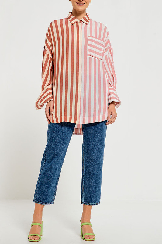 Oversized Shirt in Terracotta Stripe