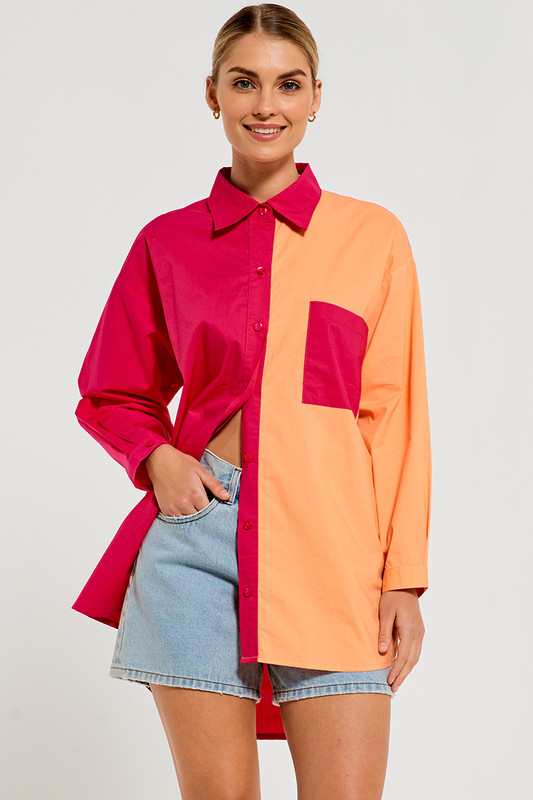 Colour Blocked Boyfriend Shirt in Fuchsia Tang