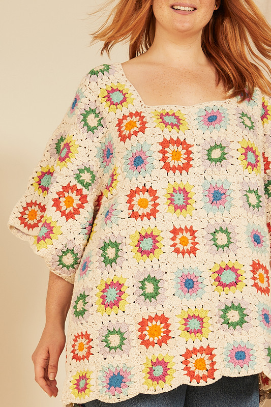 Crochet Square Neck Tunic Top