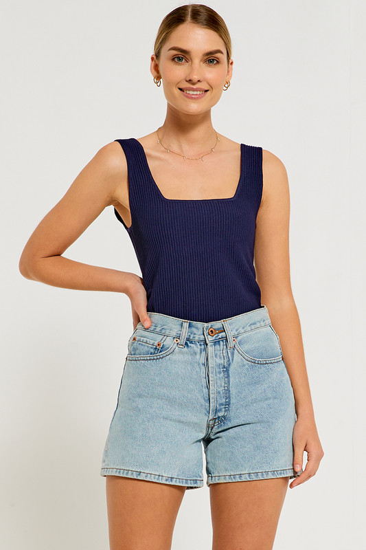 Fitted Knit Top in Navy
