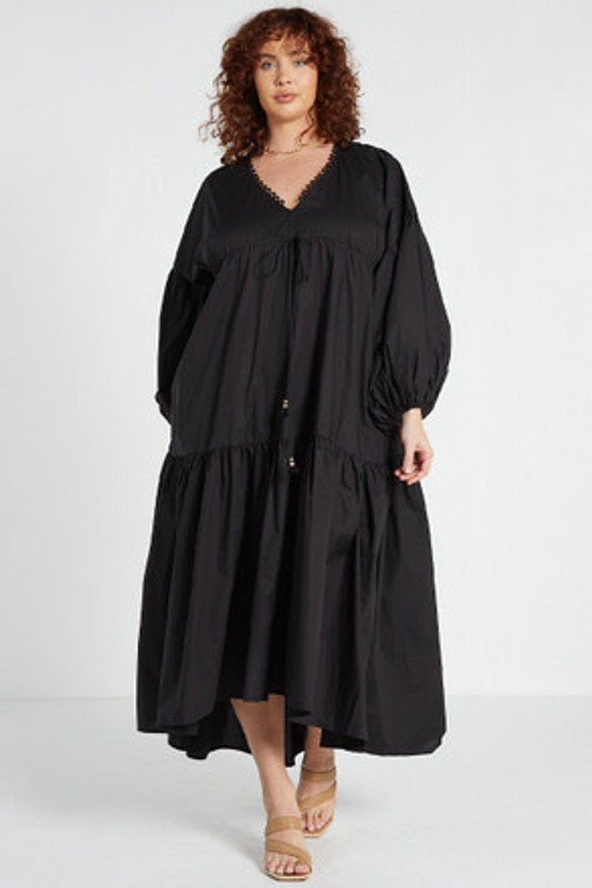 Billow Sleeve Maxi Dress in Black