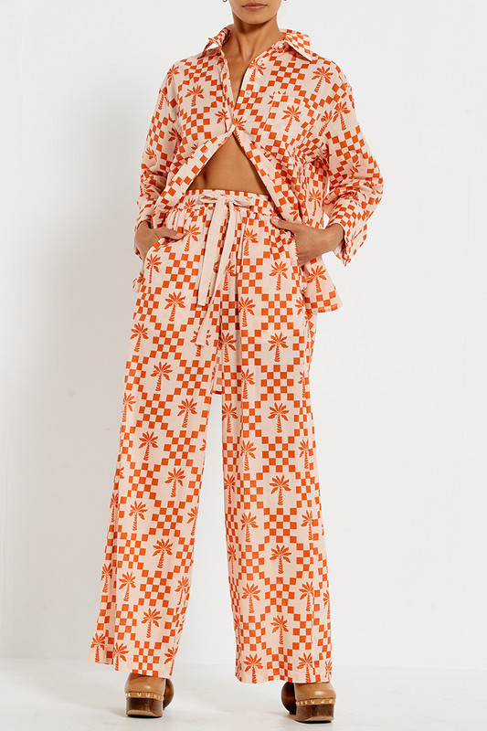 High Waisted Elastic Lounge Pant in Palm Check