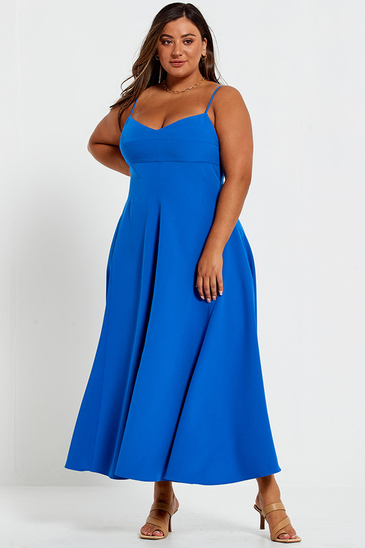 Fit and Flared Midi Swing Dress in Cobalt