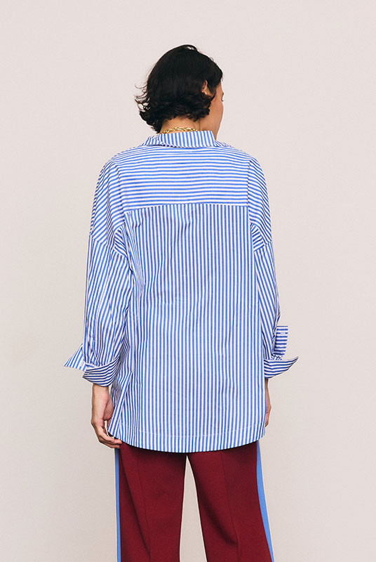 Oversized Long Sleeve Shirt in Blue / White Stripe