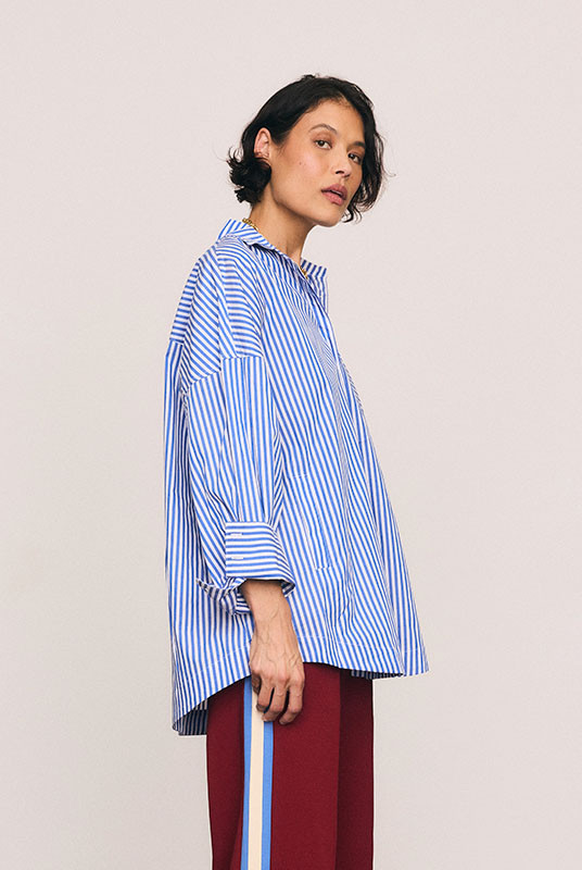 Oversized Long Sleeve Shirt in Blue / White Stripe