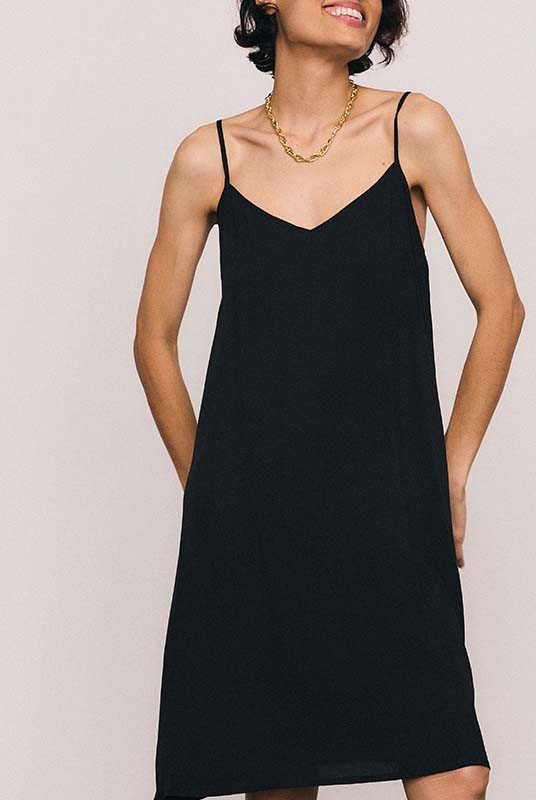 Midi Slip Dress in Black
