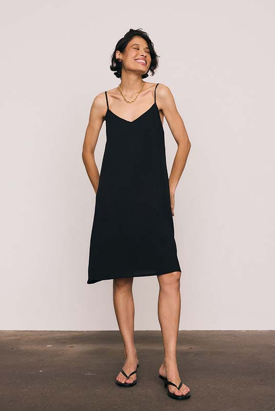 Midi Slip Dress in Black