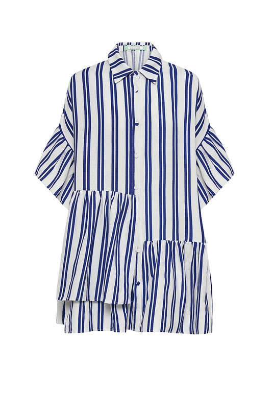 Genoa Mini Shirt Dress in Royal / White Stripe