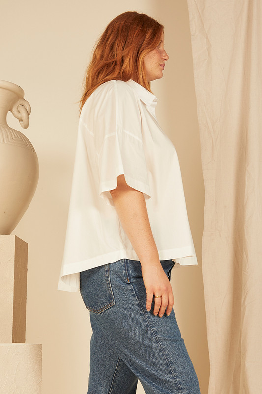 Oversized Short Sleeve Shirt in White