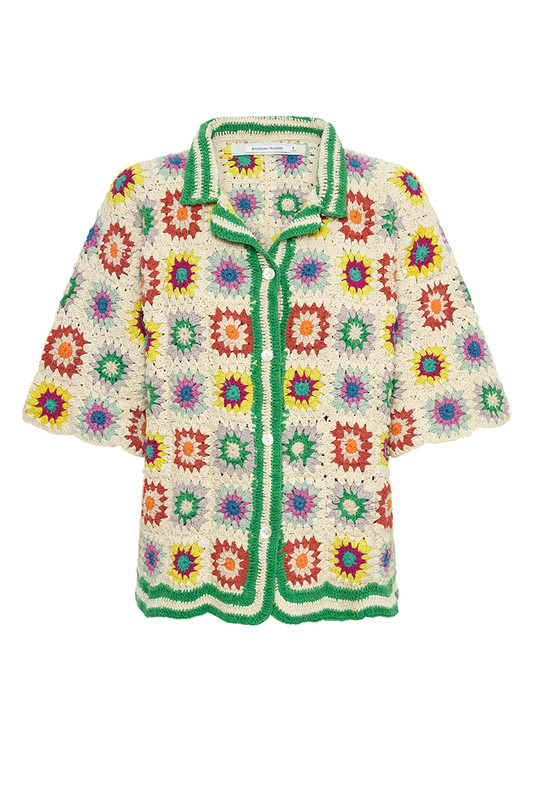 Bowler Collar Short Sleeve Crochet Shirt