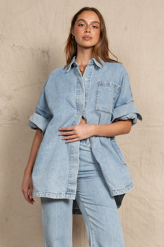Oversized Shirt in Denim in Ice Blue - Bohemian Traders